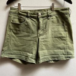 American Eagle Outfitters Super Stretch Mid Rise Army Green Jean Shorts Sz 12