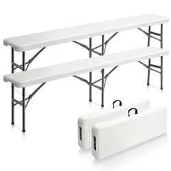 VINGLI 6 feet Plastic Folding Bench,Portable in/Outdoor Picnic Party Camping Dining Seat,Off-White Garden Soccer Multipurpose Entertaining Activities2