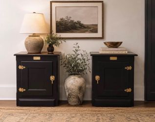 Pair of Black Accent Cabinets with Brass Hardware - Man Cave, Rustic, Industrial Style