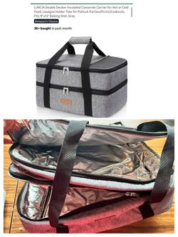 Double Decker Insulated Casserole Carrier for Hot or Cold Food, Fits 9"x13" Baking Dish