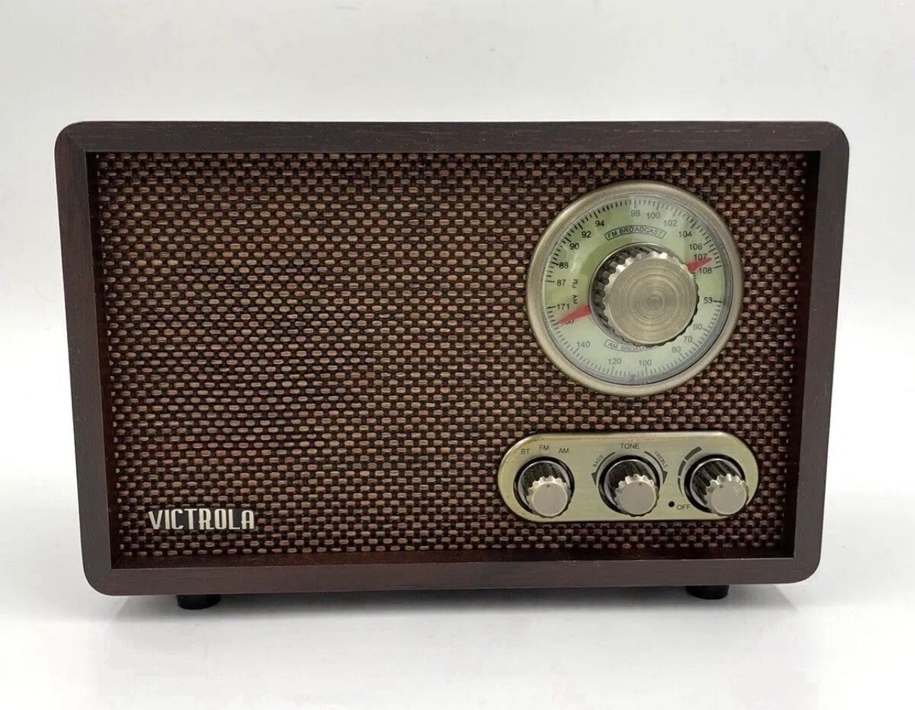 Victrola Retro Wood Bluetooth FM/AM Radio with Rotary Dial, Espresso Without Box