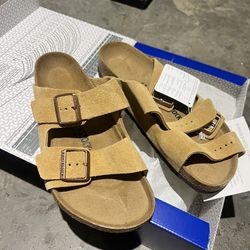 Birkenstock Arizona Suede Leather Sandal—Latte Cream