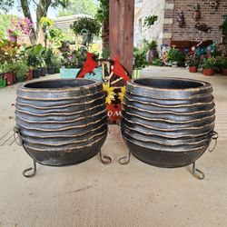 Black Round Stripes Clay Pots, Planters, Plants. Talavera, Pottery $85 cada una
