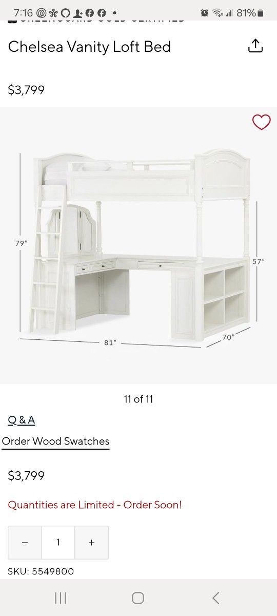 Pottery Barn Teen Chelsea Vanity Loft Bed - Full Size