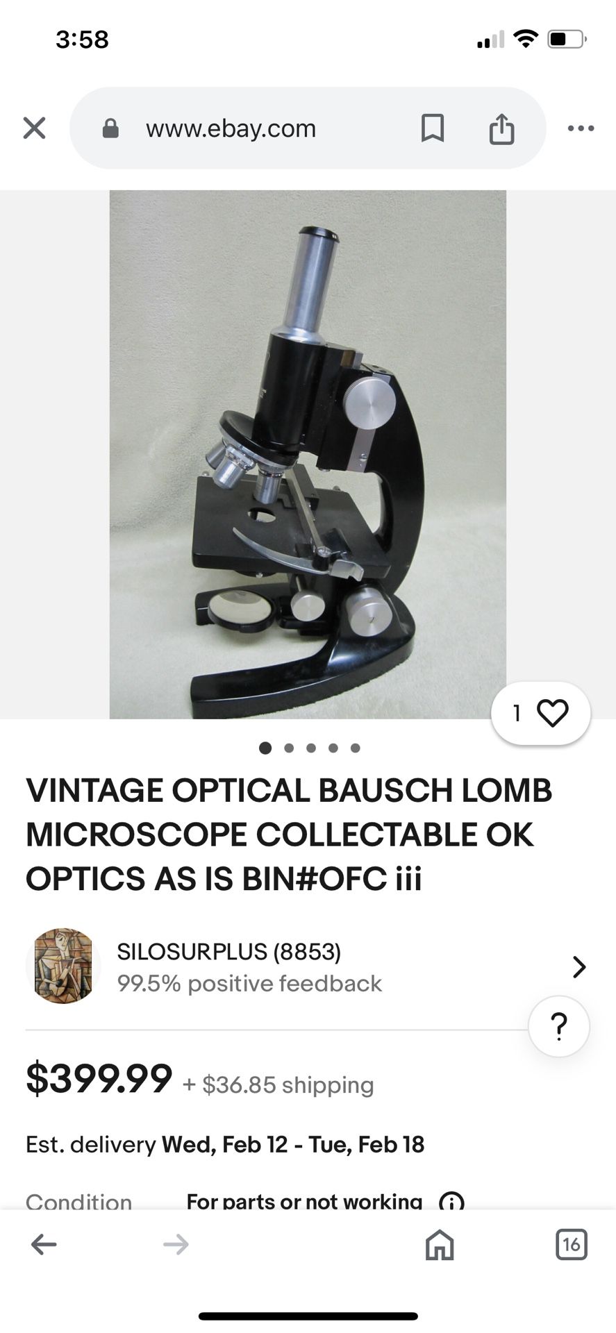 Vintage Bousch Lomb Microscope