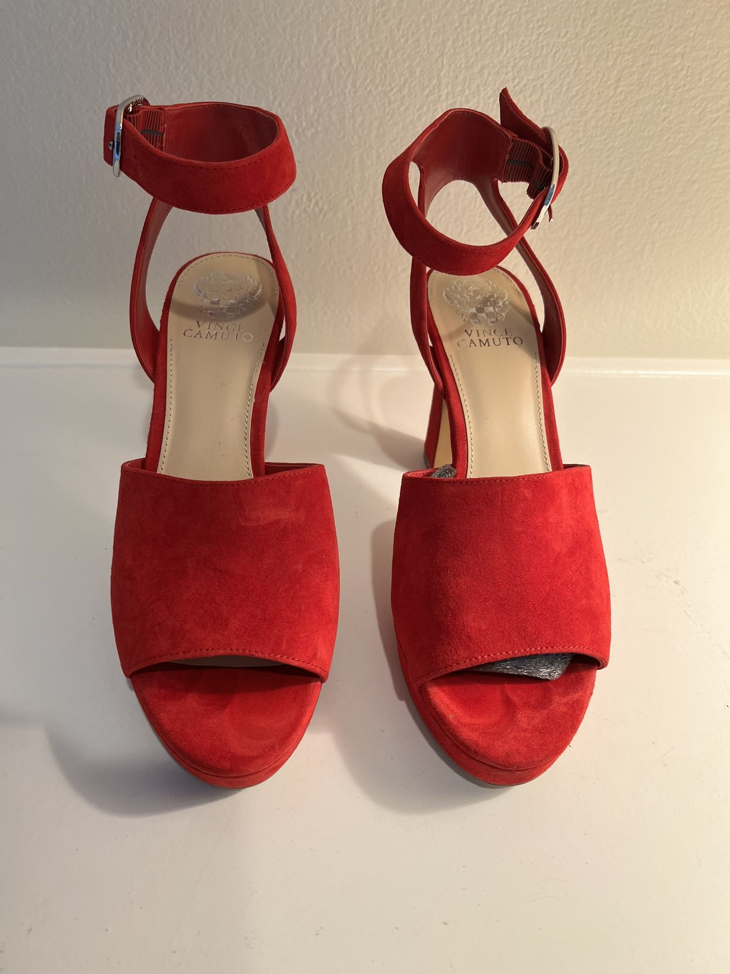 Vince Camuto Red Platform Velvet Heels Size 10- Worn Once!