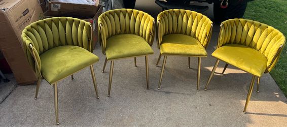 Modern Olive Green Velvet Leisure Dining Chair with Metal Legs (Set of 4)