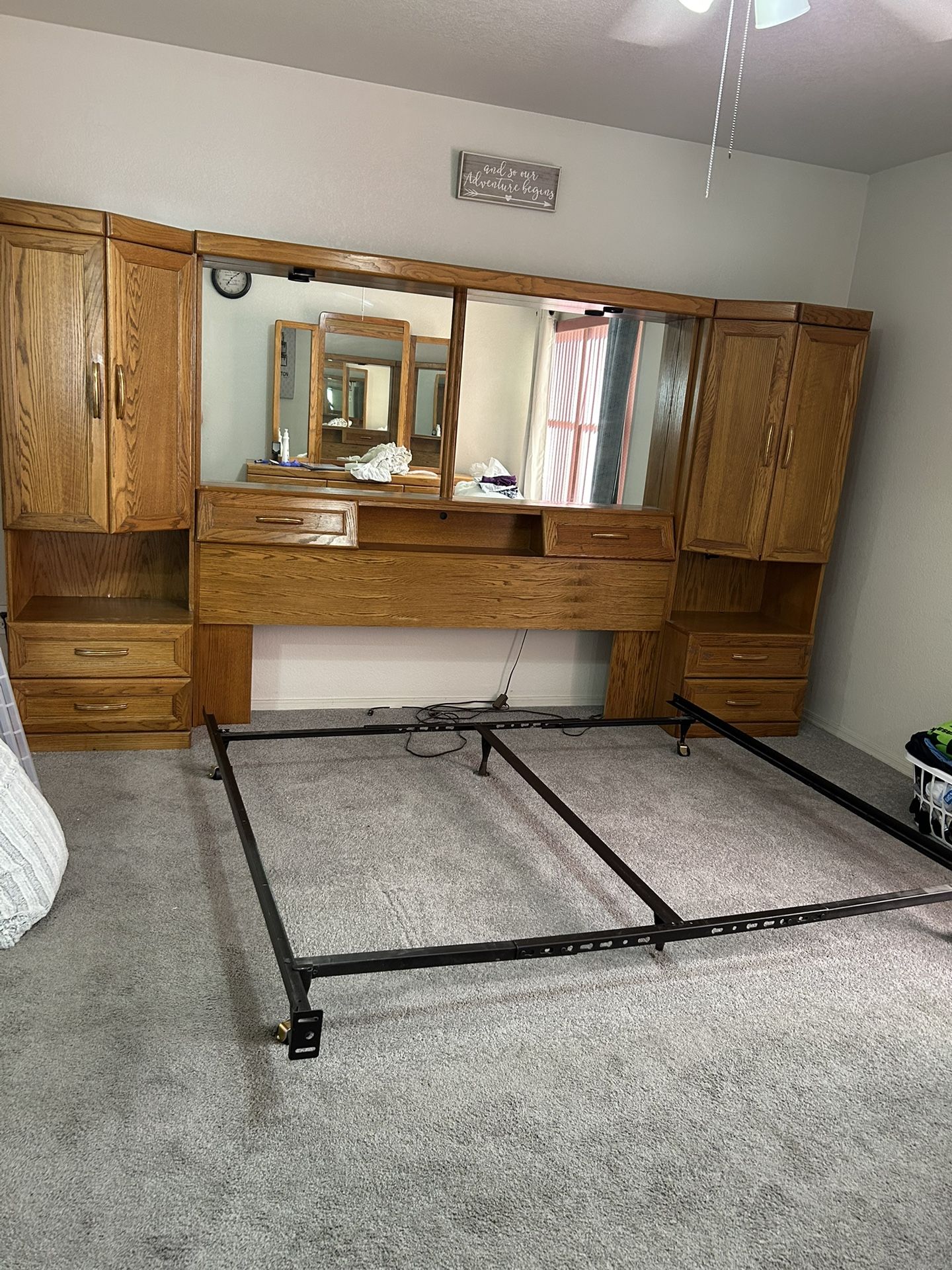 VINTAGE King  Size Real Wood Bedroom Set W/Matching Dresser 