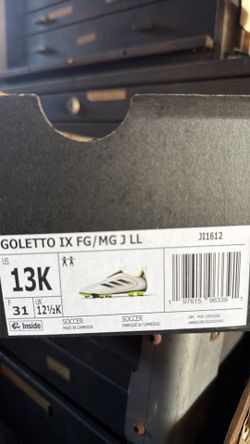 Adidas Goletto IX FG/MG J LL Kids Cleats size 13k White Black & Green