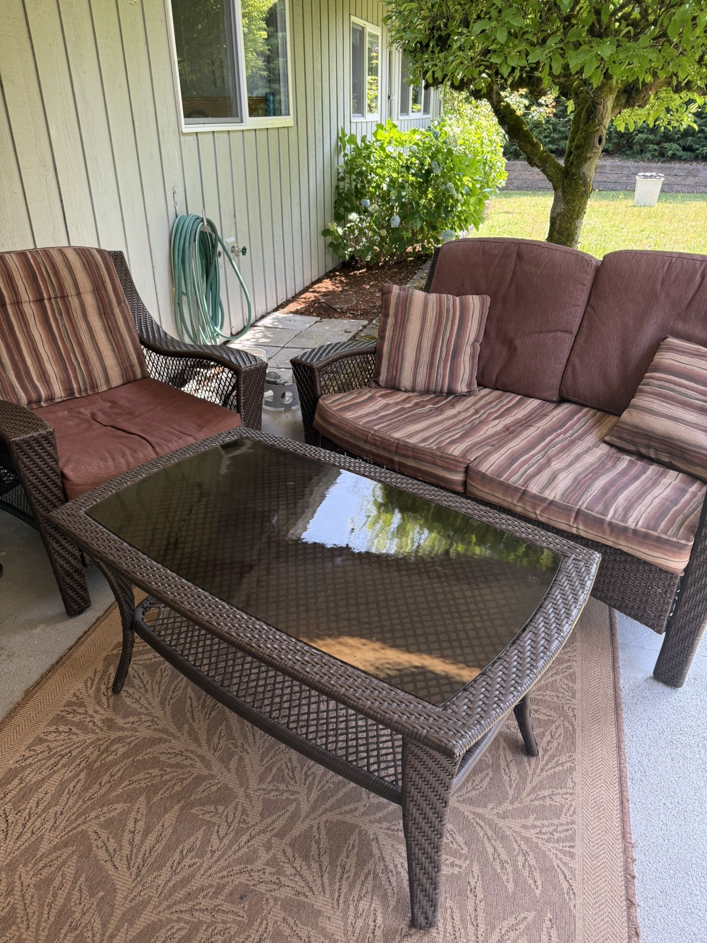 Patio Loveseat, 2 Chairs, Coffee Table