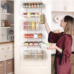 6 Tier Metal Adjustable Over the Door Cabinet Door Hanging Spice Pantry Rack Organizer New Condition