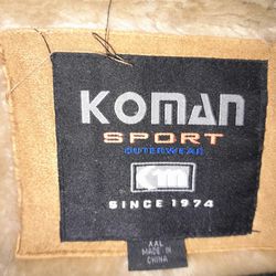 Koman Mens Sports Outerwear Faux Suede/Fur Coat Jacket Buckskin/Brown Sz 2XL
