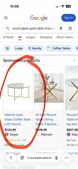 Round Glass Gold Table