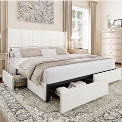 Queen Size Bed Frame with 4 Storage Drawers New!