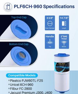 New set of 2 POOLPURE PLF6CH-960 Spa Filter Replaces PJW60TL-F2S, Jacuzzi Filters J-300, J400, Unicel 6CH-960, Filbur FC-2800, 6540-476, 6540-383, Hot
