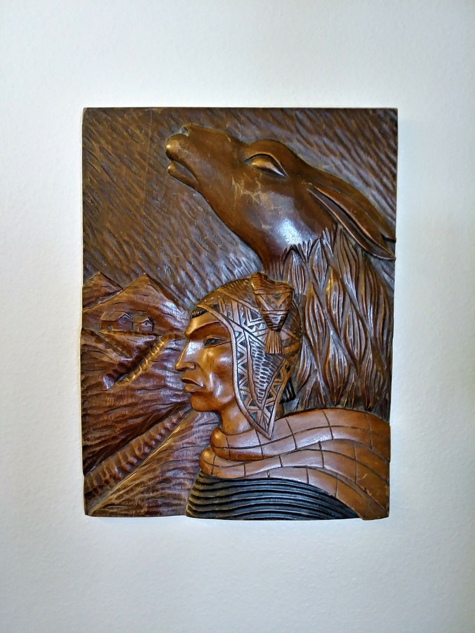 Vintage hand carved Peruvian wall hanging art