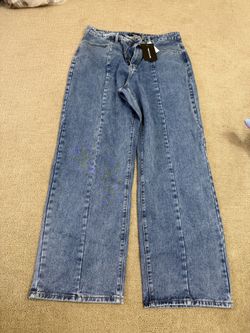 PrettyLittleThing Vintage Wash Seam Front Wide Leg Jeans – Size 12