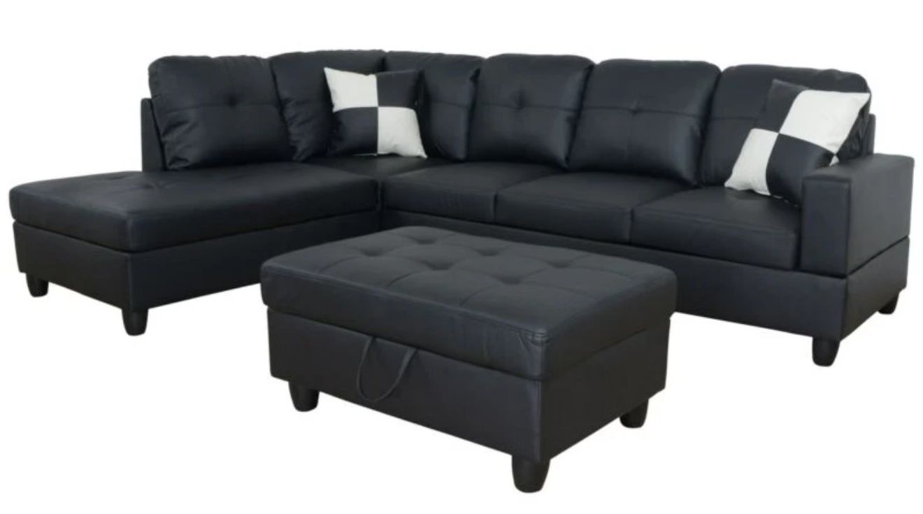 Black sectional couch with ottoman