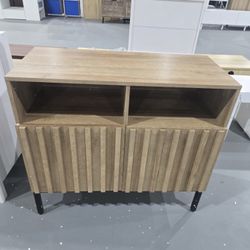 M-New Norwin Storage Cabinet, Sturdy Modern Rustic Industrial Buffet Sideboard, Fluted Accent Storage Cabinets, Credenza, Oak Wood TV Stand, Entertain