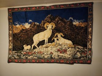 VINTAGE Ram VELVET ITALIAN TAPESTRY / WALL HANGING