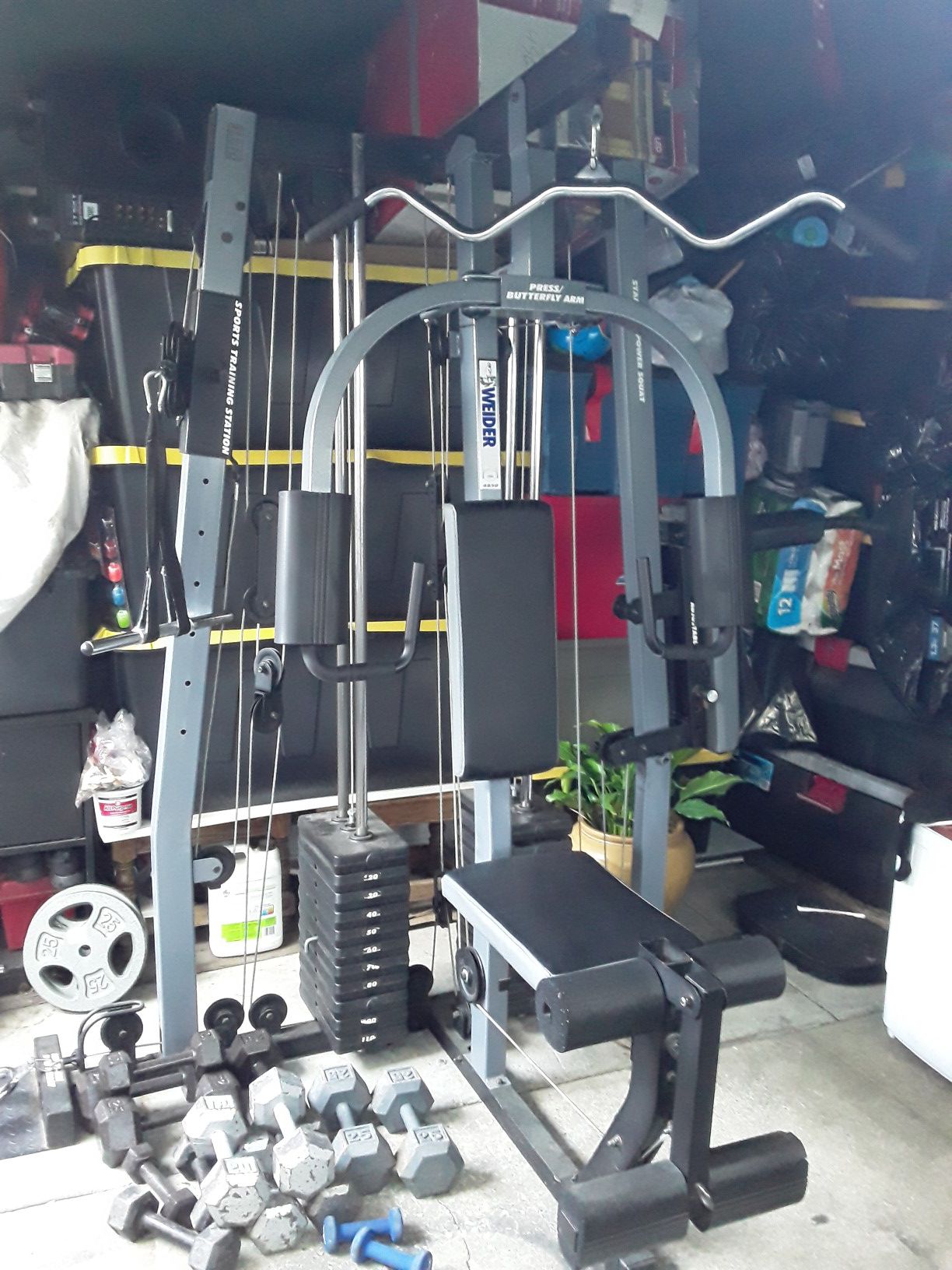 WEIDER PRO 4850 STANDIN POWER SQUAT PRESS BUTTERFLY ARM SPORTS TRAINING STATION MULTI USE LOW PULLEY 220 Lbs