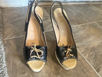 Christian Louboutin Black Leather Slingback Wedge Heels