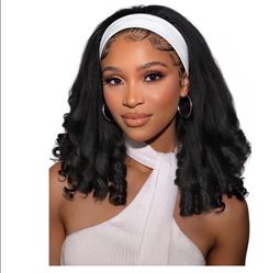 Yaki Curly Headband Wig Spiral Curls Ends Heat Safe Synthetic 16" 250g Natural Black