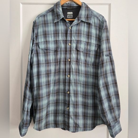 Columbia Titanium Men's Large Blue Plaid Shirt 69724