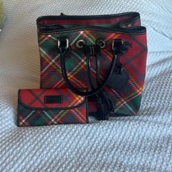 Dooney and Bourke Tartan Bucket Bag And Wallet -A Condition 