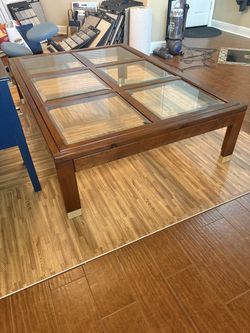 Large Glass / Wood Coffee Table