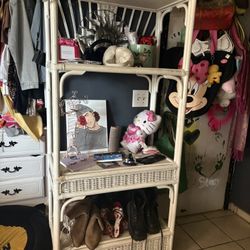 Three Tier White Wicker Shelf 