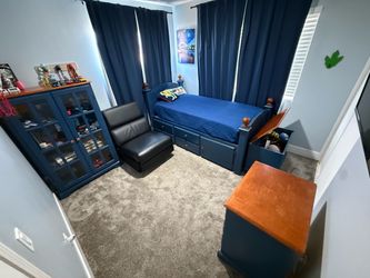 Complete Premium Solid Wood Kids Bedroom Set - Navy Blue & Cherry (4 Pieces)