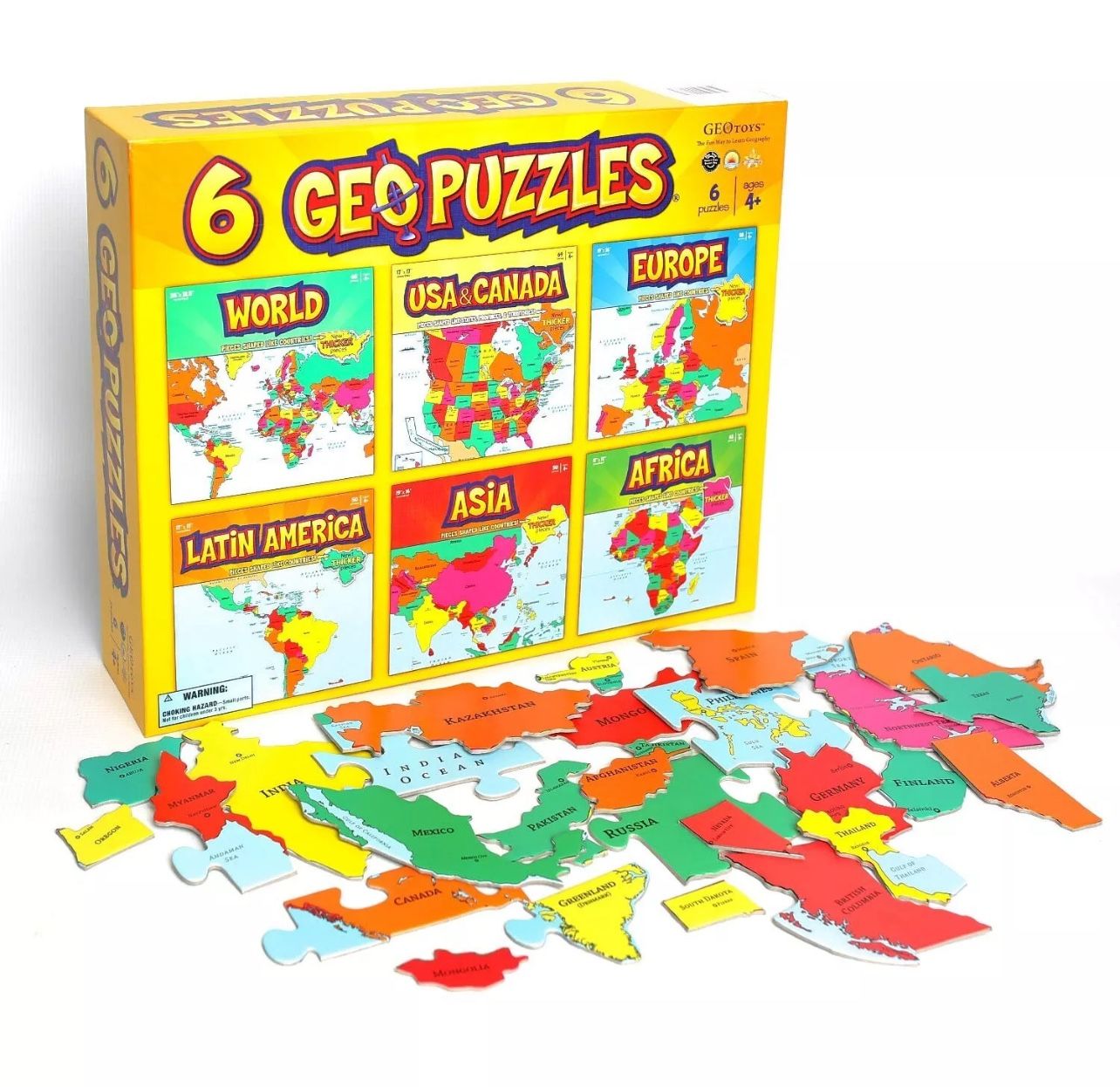 GeoPuzzle, Country-Shaped Jigsaw Puzzles Set of 6 in Box, Geography Puzzle