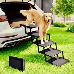 Foldable Dog Stairs for Large Dogs - Extra Wide Pet Ramp for Cars, SUV, Truck, NonSlip Surface, Supports Up to 250 Lbs, 5 Steps Retails $69.99