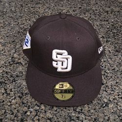 New Era 59Fifty San Diego Padres Jackie Robinson 42 Side Patch Fitted Hat 7 1/8 Burnt Wood Brown Gold MLB Fitted Hat rare Men's Authentic