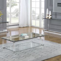 Glass 3pc Coffee Set: Coffee, End, and Console Table