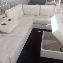 
ASK DISCOUNT COUPON☆ sofa Couch Loveseat Living room set sleeper recliner daybed futon 🧱heig White Faux Leather Reversible Sectional With Ottoman 