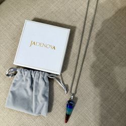 Jadenova Natural Quartz Crystal Seven Chakras Pendant Necklace Healing 18" Box
