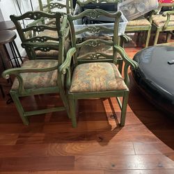 9 Beautiful Wood Armed Green And Gold Chairs 