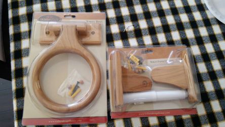 Wood Towel Ring and Toilet paper holder