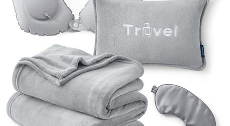 Travel Blanket and Pillow with eye mask 3 in 1 travel blanket combo