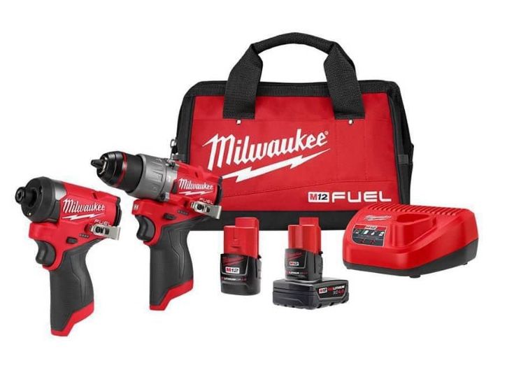 M12 Fuel 12 Volt Lithium Ion Brushless Cordless Hammer Drill And Impact Driver Combo Kit W/2 Batteries And Bag