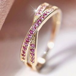 Crossed Band Pink Ring, Size 8