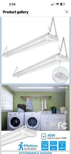 LEONLITE 2-Pack 4FT Motion Sensor LED Utility Shop Light, 40W, 5000K 4000LM, Plug-In Linkable Light Fixtures, Suspension & Flush Mount, FCC ETL Certif