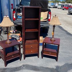 2 Night Stands With Cabinet And Two Lamps