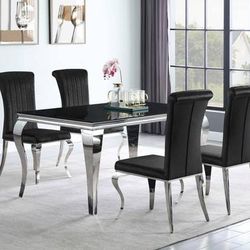 Best Prices!  5 Piece Dining Set With Black Tempered Glass Top And Velvet Chairs! 