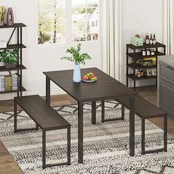 HOMOOI Dining Room Table Set, Modern Studio Kitchen Table Set with Two Benches 3 Piece Breakfast Nook,Brown.

