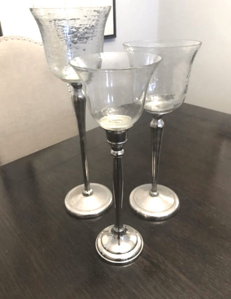 3 Silver iron candle holders