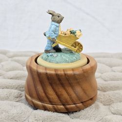 EASTER BUNNY PUSHING WHEELBARROW MUSIC BOX
