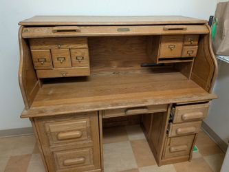 Oak Roll Top Desk with Drawers
